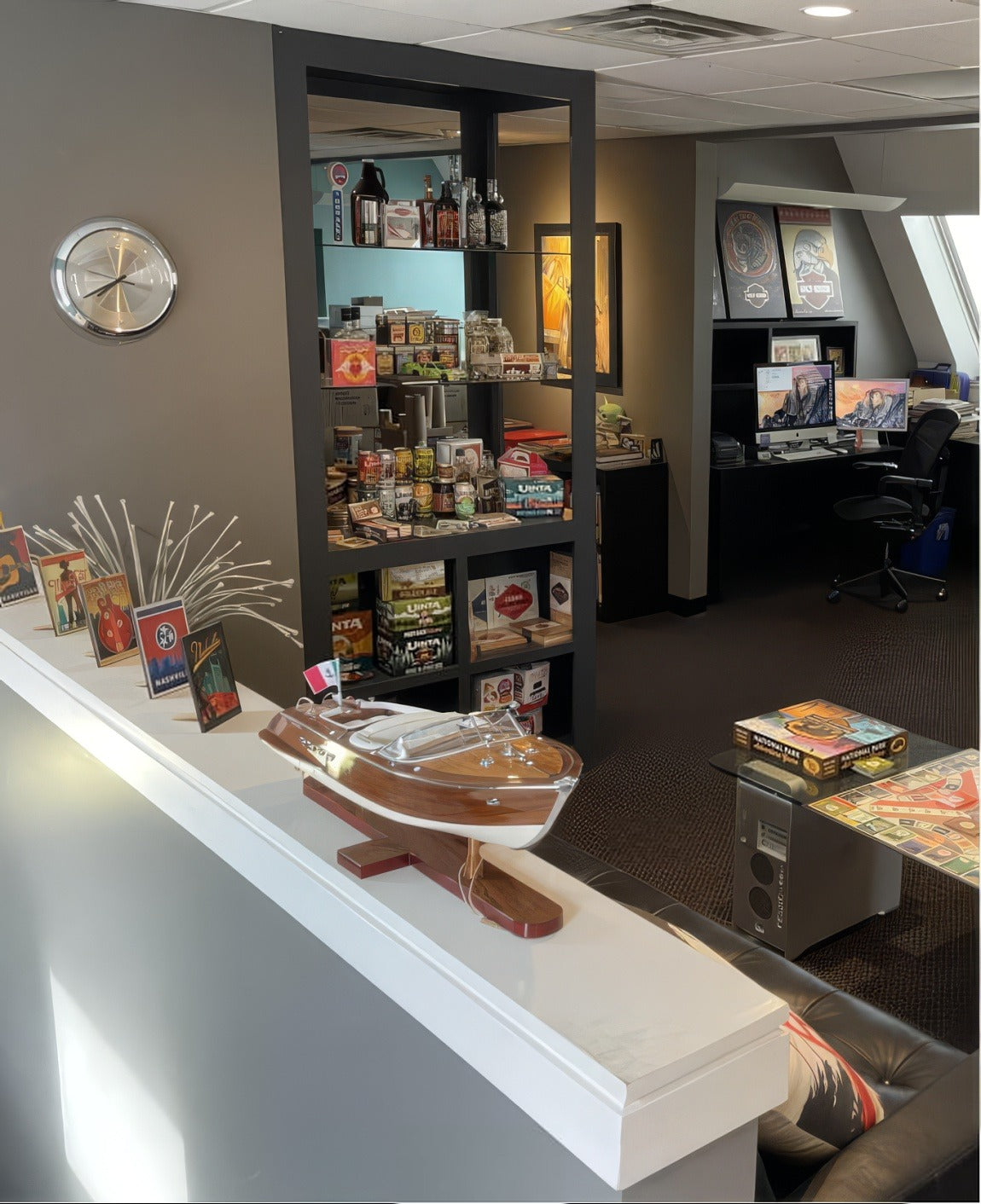 The ADG studio shop with framed posters and prints