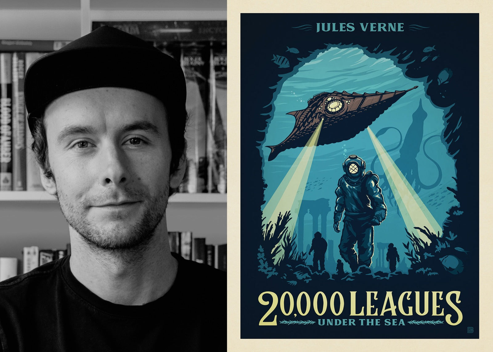 Derek Anderson beside one of their poster designs