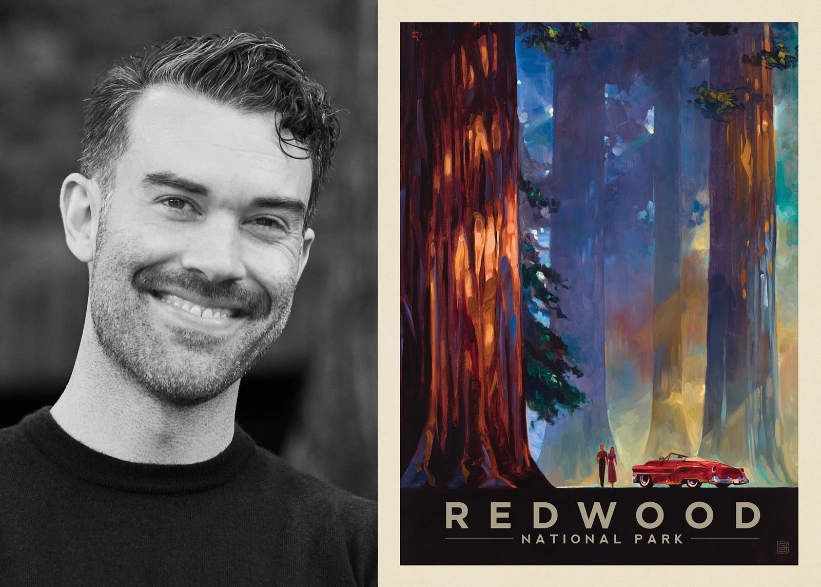 Kai Carpenter beside one of their poster designs
