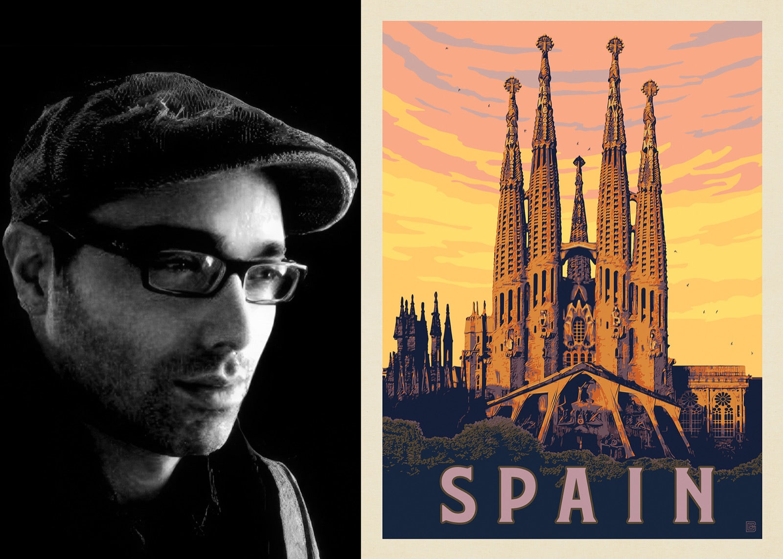 Steven Garcia beside one of their poster designs